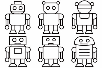 Black and White Vector Robot Icons for Illustration Projects
