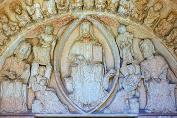 Romanesque Tympanum Carvings at San Esteban Church, Moradillo de Sedano, Burgos, Castile and Leon, Spain