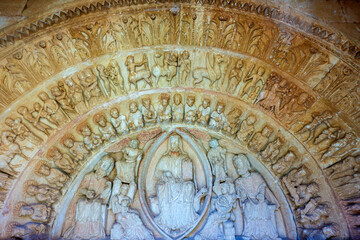 Romanesque Tympanum Carvings at San Esteban Church, Moradillo de Sedano, Burgos, Castile and Leon, Spain