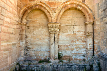 Romanesque Blind Arches Detail at San Esteban Church, Moradillo de Sedano, Burgos, Castile and Leon, Spain