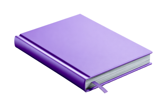 Purple notebook laying on a flat surface with a ribbon bookmark