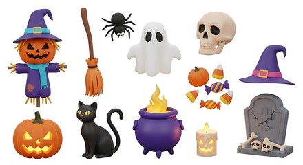Spooky Halloween 3D Render Pumpkins, Ghosts, Witches, and More!