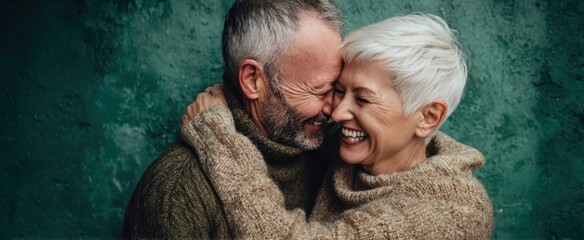 The affectionate couple enjoying a joyful moment together in a cozy setting.