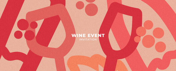 wine design template – banner, card or invitation with retro minimalist illustrations