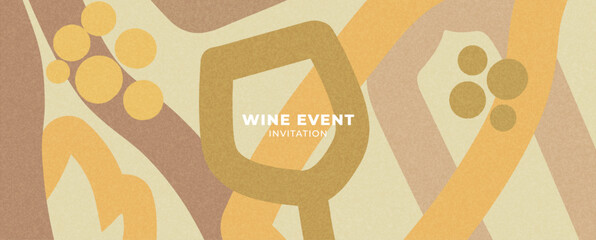 wine design template – banner, card or invitation with retro minimalist illustrations