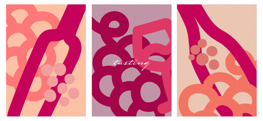 hand-drawn wine event invitations – retro minimalist vector posters with textured backgrounds
