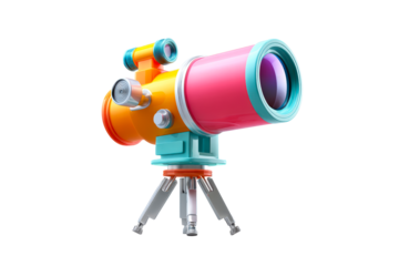 Colorful telescope with tripod on clear background