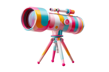 Colorful telescope with bold patterns on a transparent background