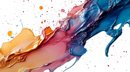a vibrant and dynamic composition of colorful paint splashes, Vibrant Colorful Paint Splashes, Goutte Peinture,   Isolated on white background, clipping path included, transparent png.