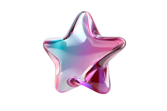 Colorful transparent star shaped decoration on a white background