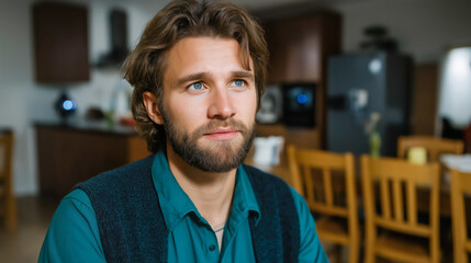 Portrait of a Christian man with calm expression, reflecting faith, spirituality, devotion, and inner peace in natural light.