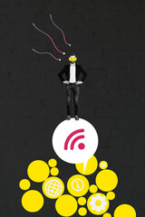 Trend artwork composite banner photo collage of young man eye fragment stand wifi symbol modem...