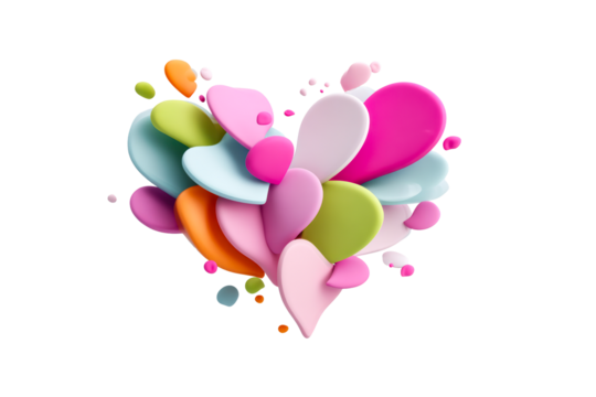 Colorful heart of abstract shapes on transparent background