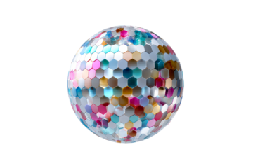 Colorful hexagonal disco ball reflecting light in vibrant patterns