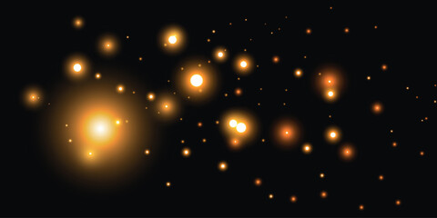 Obraz premium abstract visual effect with golden light dots of different sizes on a dark background.