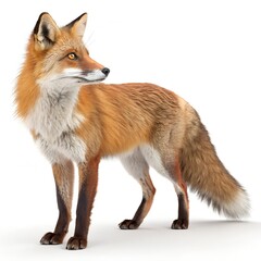 Red fox standing profile isolated white background