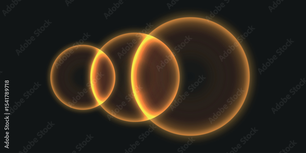 Wall mural three concentric golden circles on a dark background that overlap, creating a glowing or abstract li