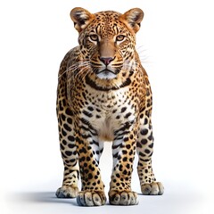 Majestic leopard standing proudly isolated white background