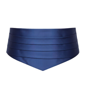 Navy blue cummerbund with pleated design and textured fabric detail