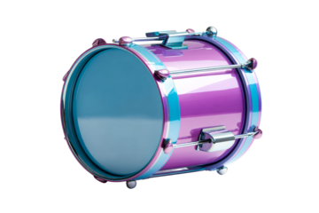 A vibrant purple drum featuring shiny metallic accents