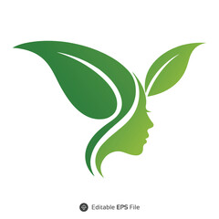 Abstract Green Leaf Design Woman Face Profile Logo Icon green leaves