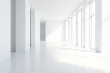Minimalist bright white interior with modern windows and clean architectural lines
