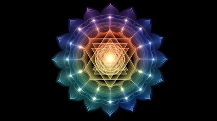 Visual representation of chakra energy in vibrant colors and intricate geometric patterns