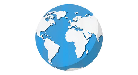 Naklejka premium 3D globe showing continents in blue and white colors on transparent background, isolated image. The concept of travel.