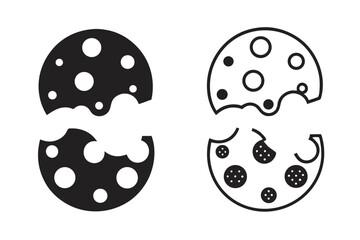 Black and white images portray cookies with missing bites, one filled, other outlined