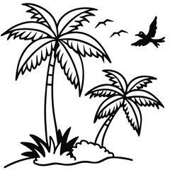 Obraz premium Tropical summer beach with a vibrant palm tree silhouette