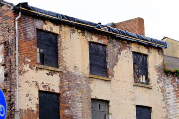 Leeds England: 3rd June 2024:  Structural remnants of an old building in Leeds showcase extensive...