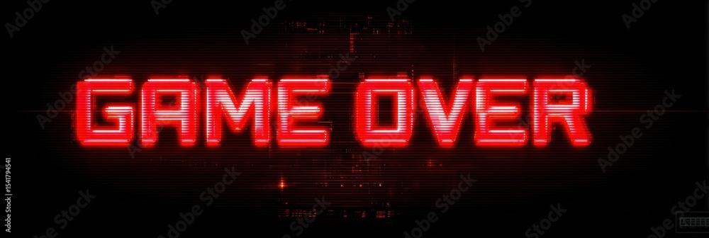 Poster Futuristic Game Over Screen With Glowing Red Text in Glitch Style on a Black Background