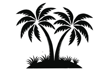 Fototapeta premium Two palm trees stand tall on a sandy shore, creating a simple paradise
