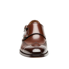 Elegant brown leather monk strap shoe with detailed brogue detailing
