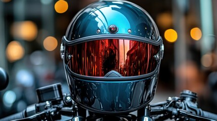 Fototapeta premium Teal motorcycle helmet with tinted visor