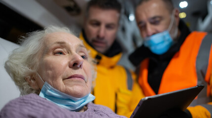 Team of EMS paramedics with patient.