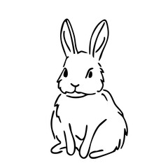 Obraz premium cute rabbit sitting upright with curious gaze minimal hand drawn black vector line sketch on white background concept of spring decor, kids books, easter greeting cards