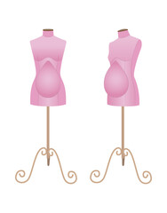 Realistic vector illustration of pregnant tailor mannequins for sewing maternity clothing. Female dress forms with baby bump for fashion design and garment fitting.