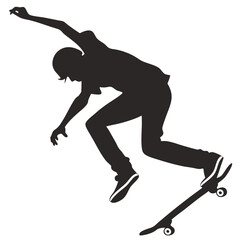 of a skateboarder performing a trick in mid air on a board Silhouette