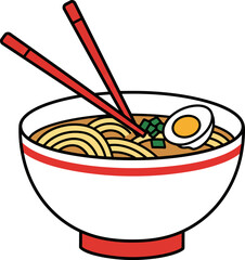 Simple Ramen Noodle Bowl with Egg and Chopsticks

