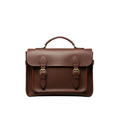 Classic brown leather messenger bag with metal accents