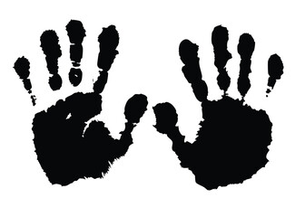 Two black handprints showcase a child's artistic expression against a simple white background