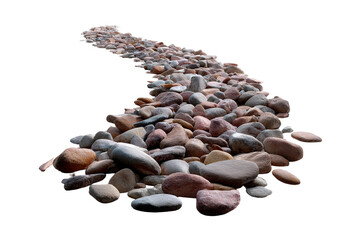 River stones forming a winding path on a clear backdrop