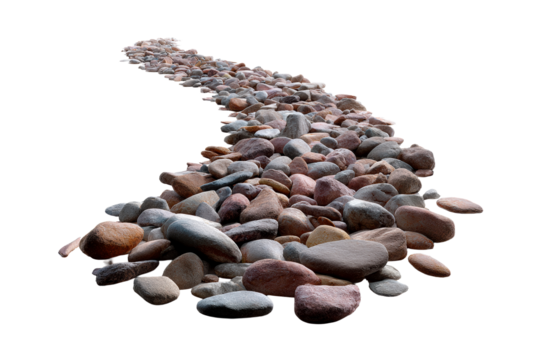 River stones forming a winding path on a clear backdrop