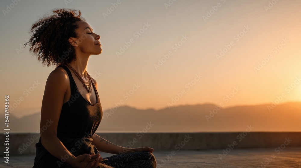 Poster meditation and breathwork practice at sunrise for improved patient well-being and relaxation techniq