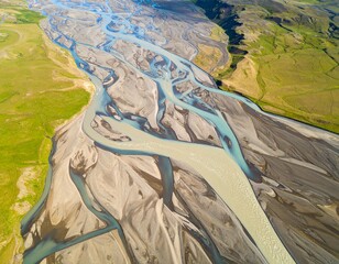 Aerial view of river in Iceland