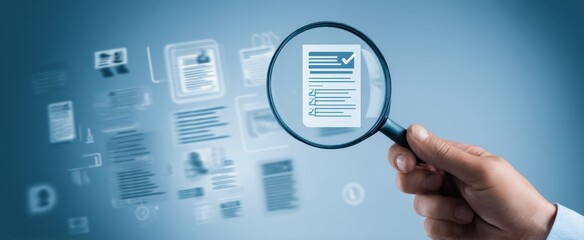 The magnifying glass revealing detailed documents in a digital workspace.