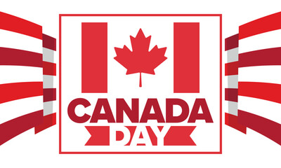 Canada Day. Happy national holiday, celebrated annual in July 1. Canadian flag. Maple leaf. Patriotic symbol and elements. Poster, card, banner and background. Vector illustration