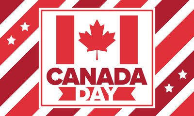 Canada Day. Happy national holiday, celebrated annual in July 1. Canadian flag. Maple leaf. Patriotic symbol and elements. Poster, card, banner and background. Vector illustration