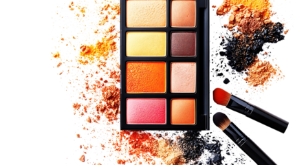 Colorful cosmetic brushes and makeup sets for beauty and glamourIsolated on white background, clipping path included, transparent png